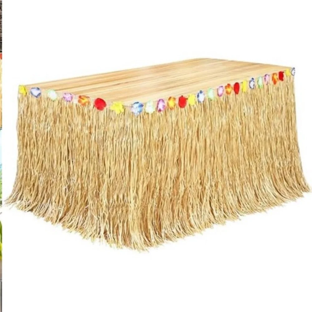Table Skirt Natural 9 Feet x 29.5Inch Hawaiian Table Skirt for Tropical Hawaiian